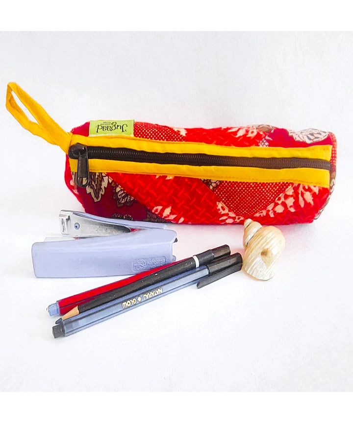 Red handcrafted cotton pencil pouch