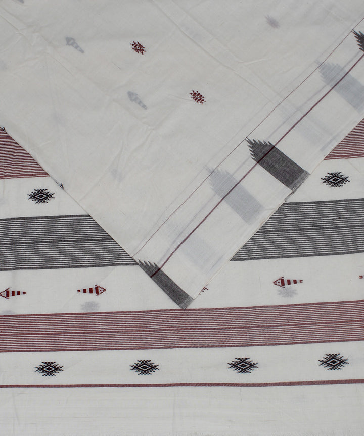 White maroon natural dye handwoven cotton kotpad saree