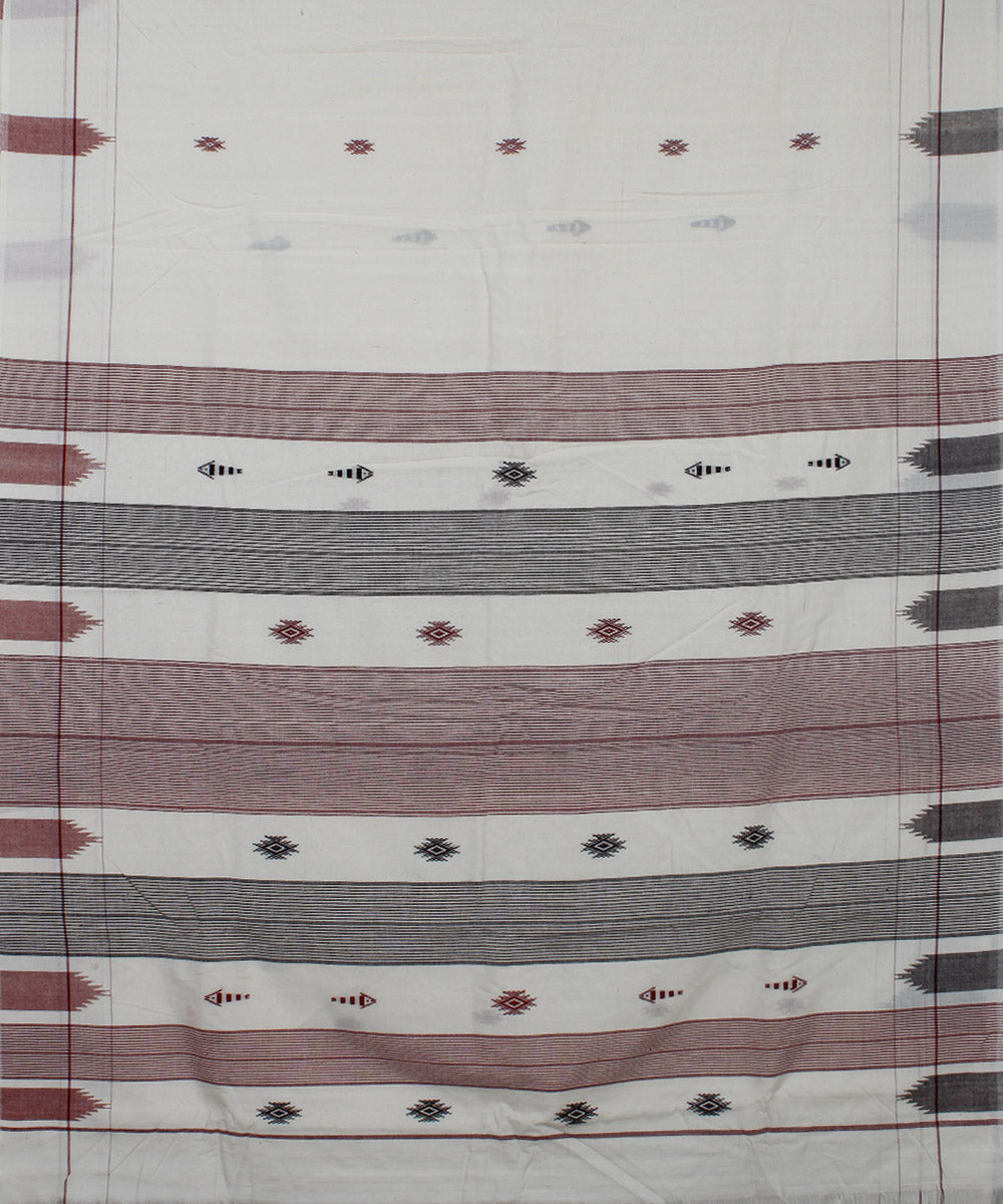 White maroon natural dye handwoven cotton kotpad saree