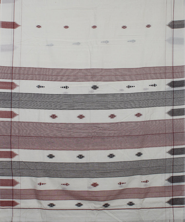 White maroon natural dye handwoven cotton kotpad saree