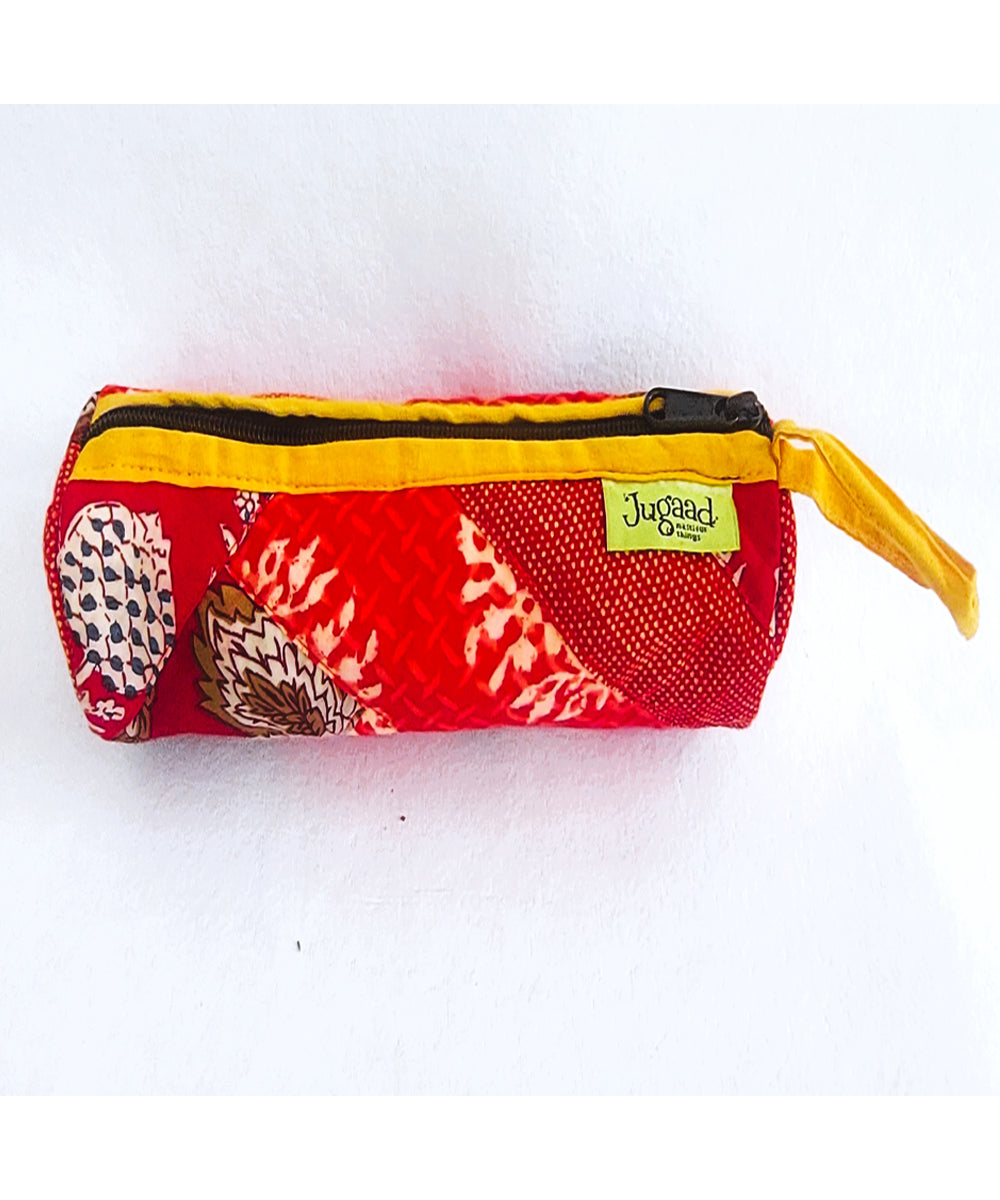 Red handcrafted cotton pencil pouch