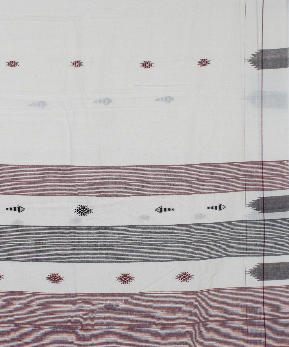 White maroon natural dye handwoven cotton kotpad saree