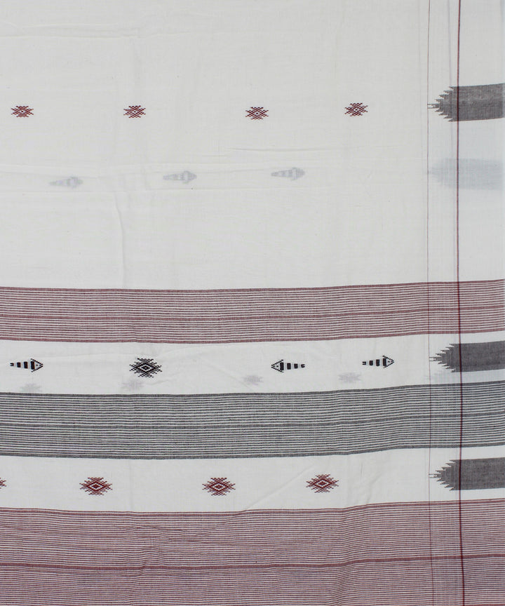 White maroon natural dye handwoven cotton kotpad saree
