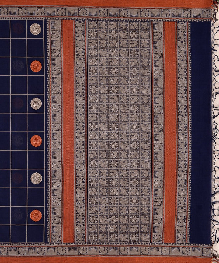 Navy blue checks handwoven kanchi cotton saree