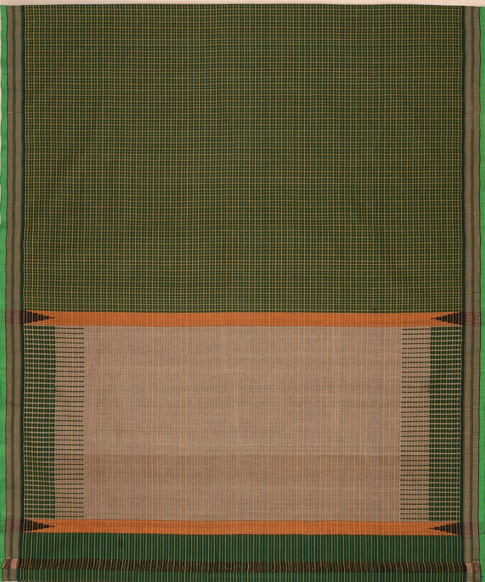 Dark green checks handwoven kanchi cotton saree