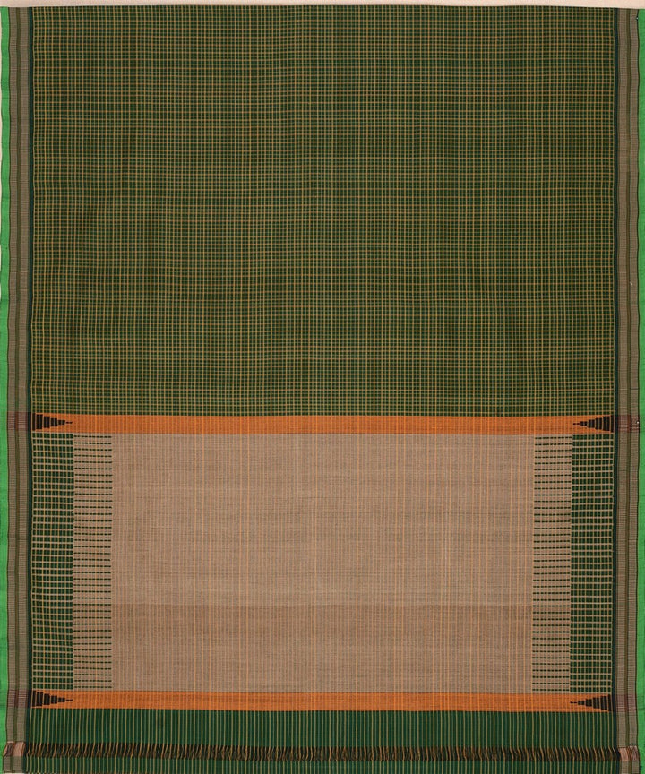 Dark green checks handwoven kanchi cotton saree