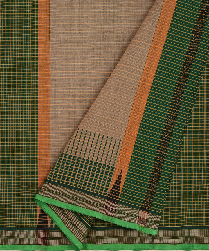 Dark green checks handwoven kanchi cotton saree