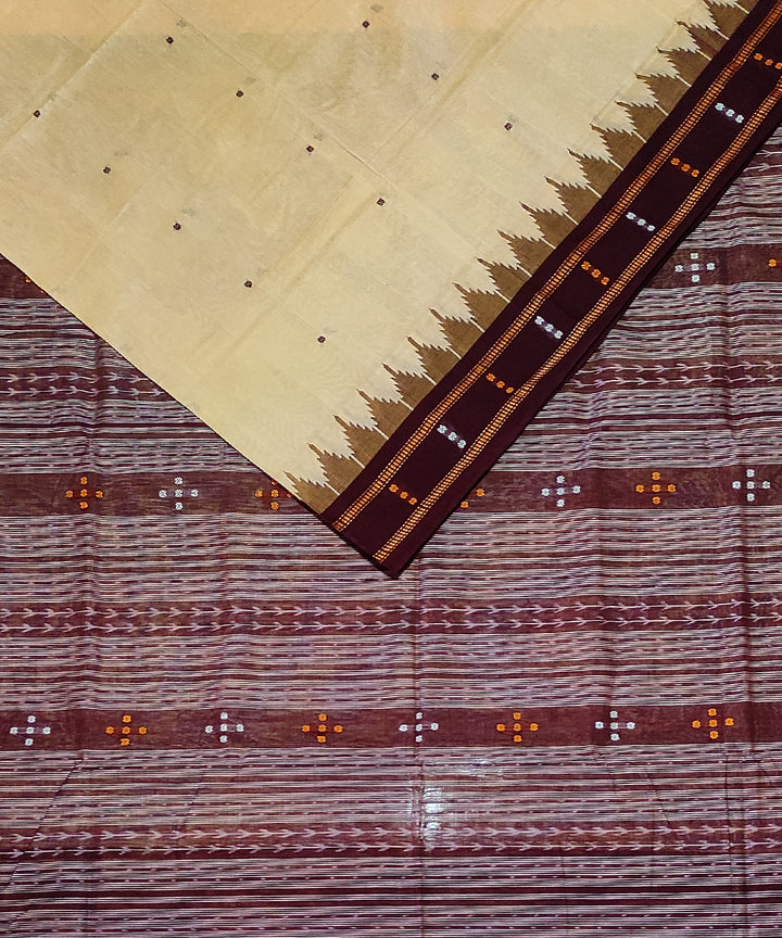 Beige deep maroon cotton handloom bomkai saree