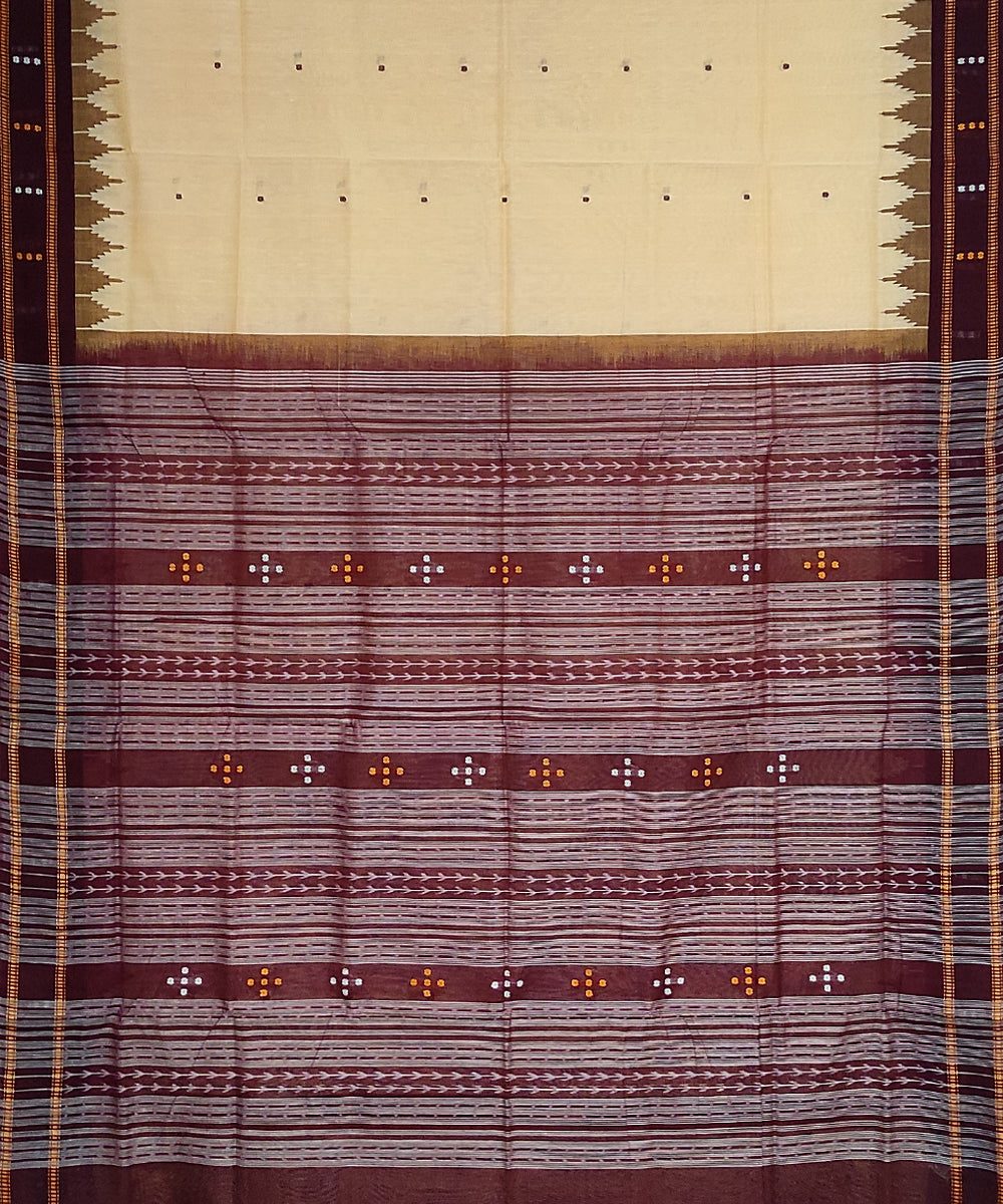 Beige deep maroon cotton handloom bomkai saree