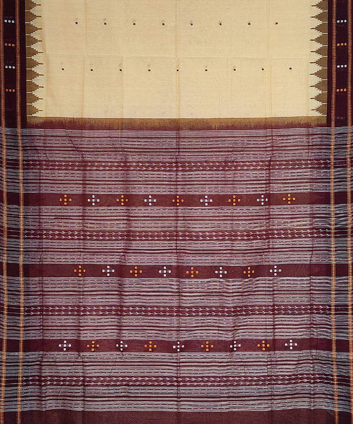 Beige deep maroon cotton handloom bomkai saree