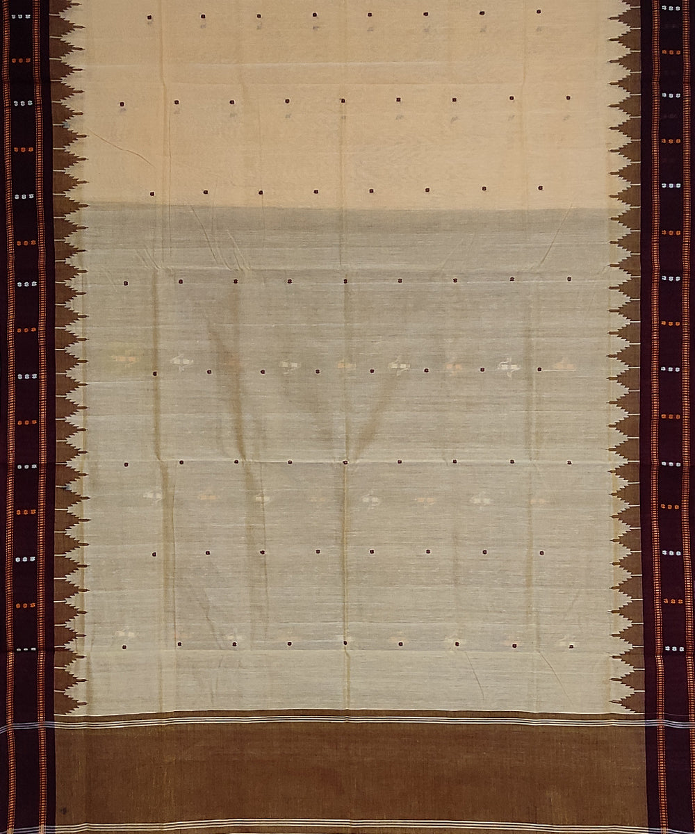 Beige deep maroon cotton handloom bomkai saree