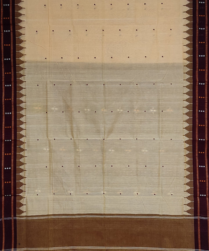 Beige deep maroon cotton handloom bomkai saree
