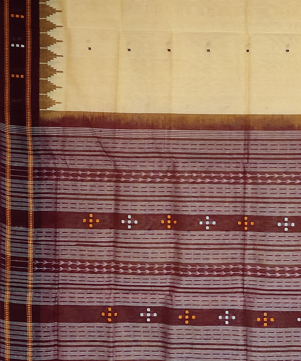 Beige deep maroon cotton handloom bomkai saree