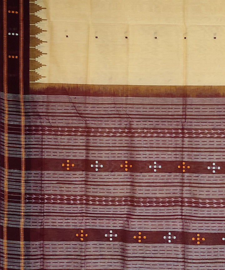 Beige deep maroon cotton handloom bomkai saree