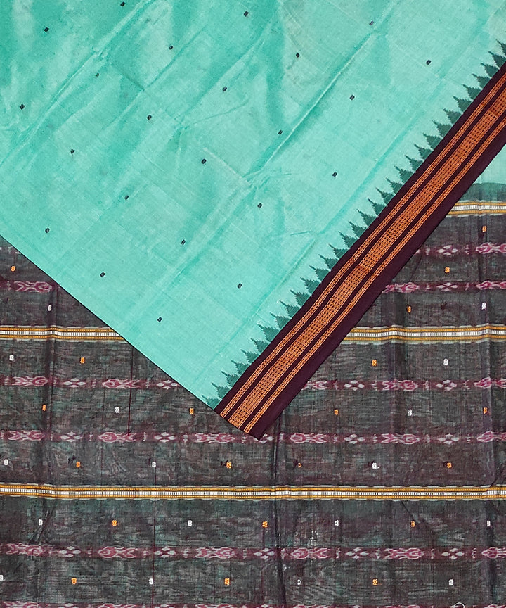 Cyan blue mahogani cotton handloom bomkai saree