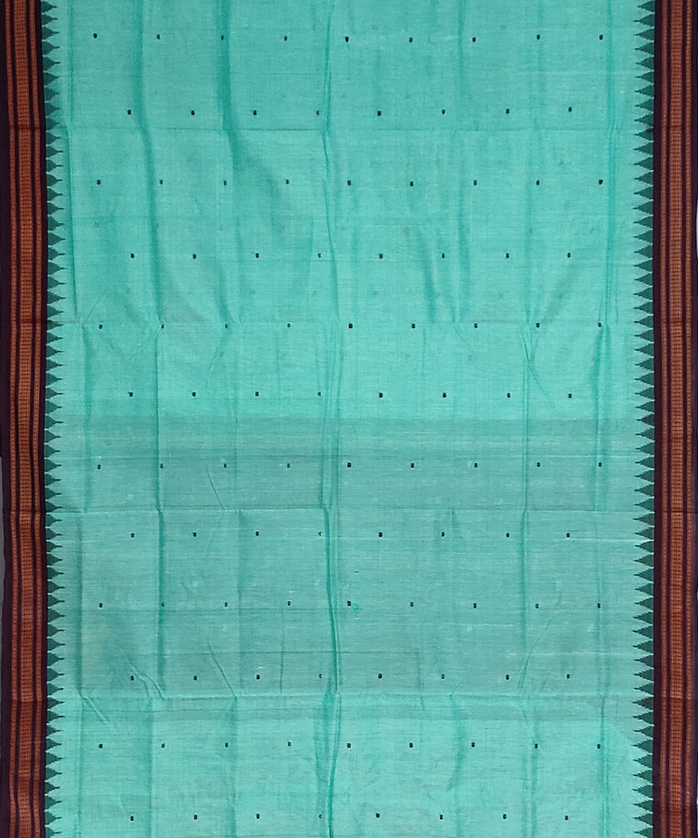Cyan blue mahogani cotton handloom bomkai saree