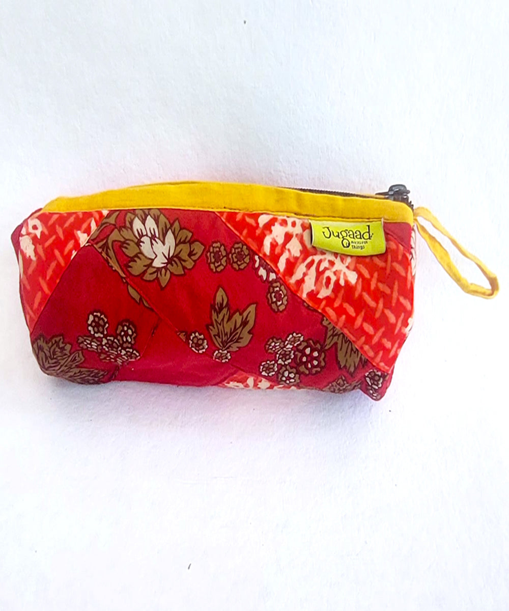 Red and yellow handcrafted cotton pencil pouch