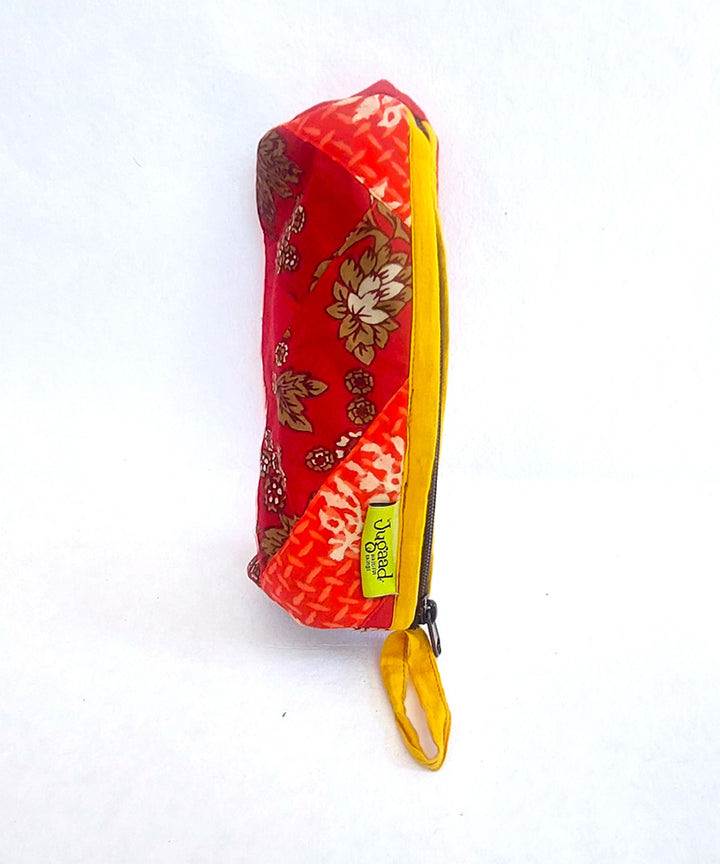 Red and yellow handcrafted cotton pencil pouch