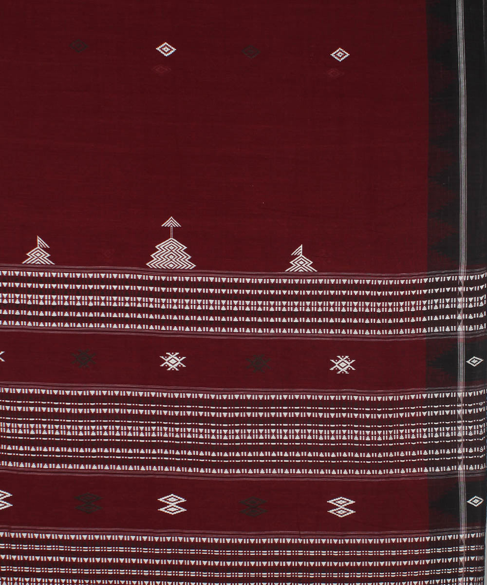 Maroon white natural dye handwoven cotton kotpad saree