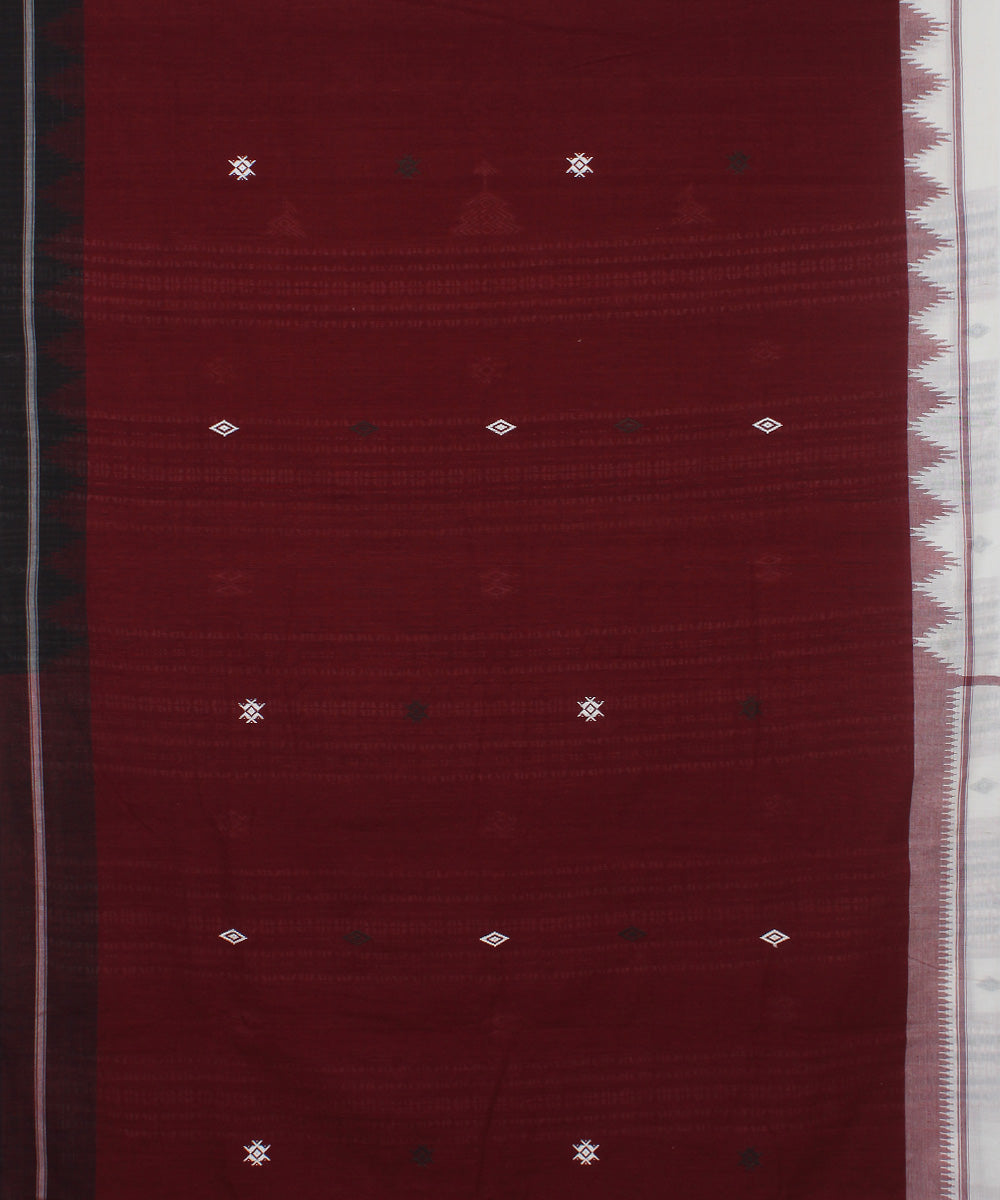 Maroon white natural dye handwoven cotton kotpad saree