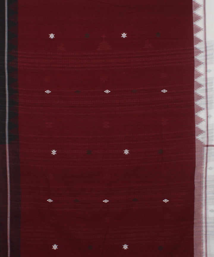 Maroon white natural dye handwoven cotton kotpad saree