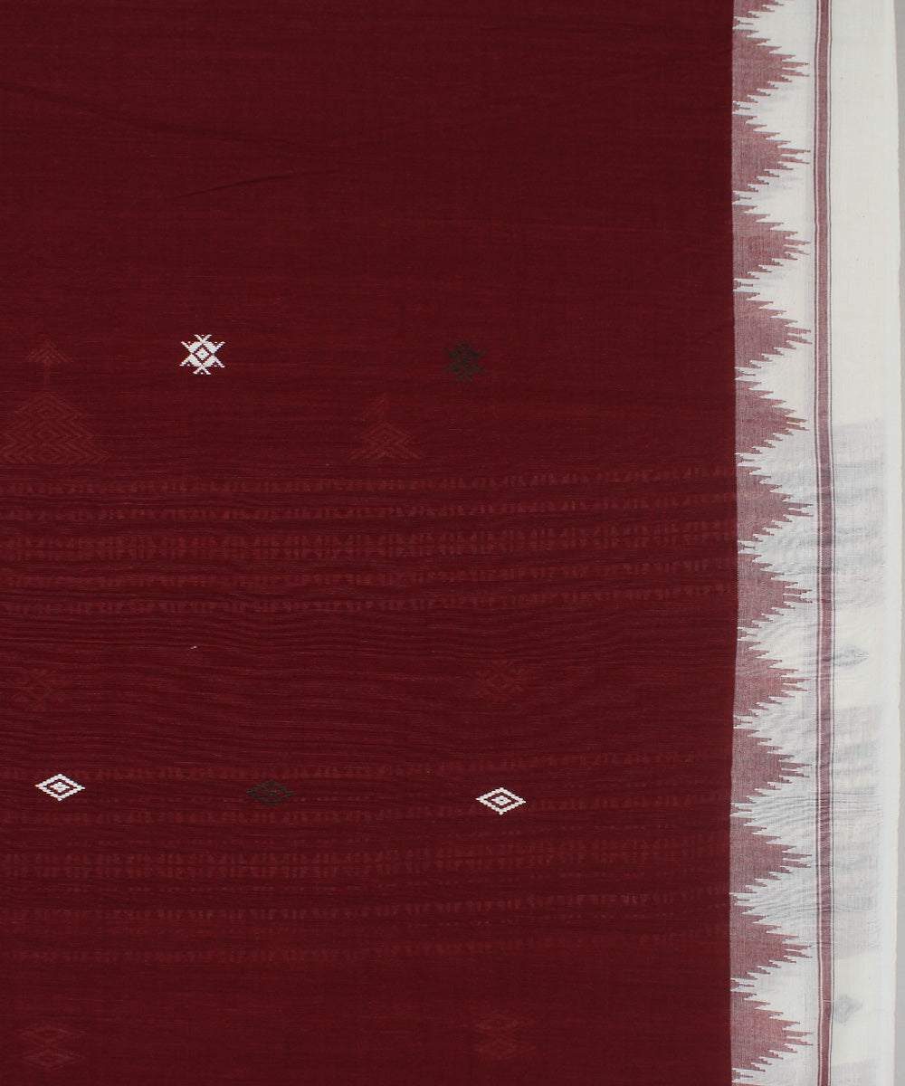 Maroon white natural dye handwoven cotton kotpad saree