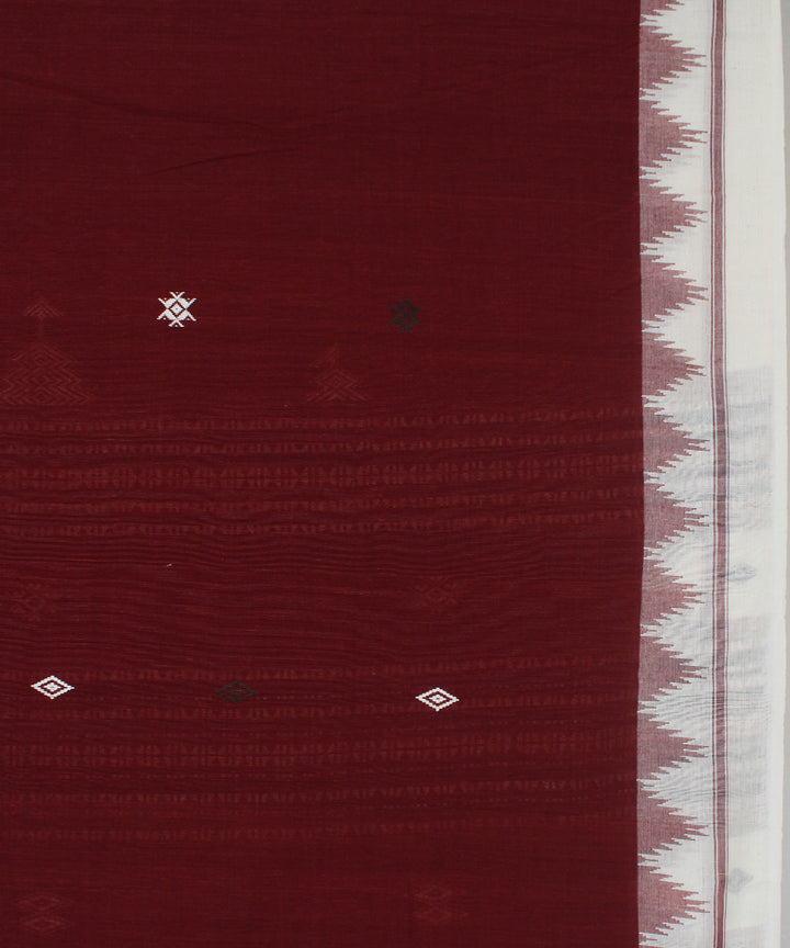 Maroon white natural dye handwoven cotton kotpad saree
