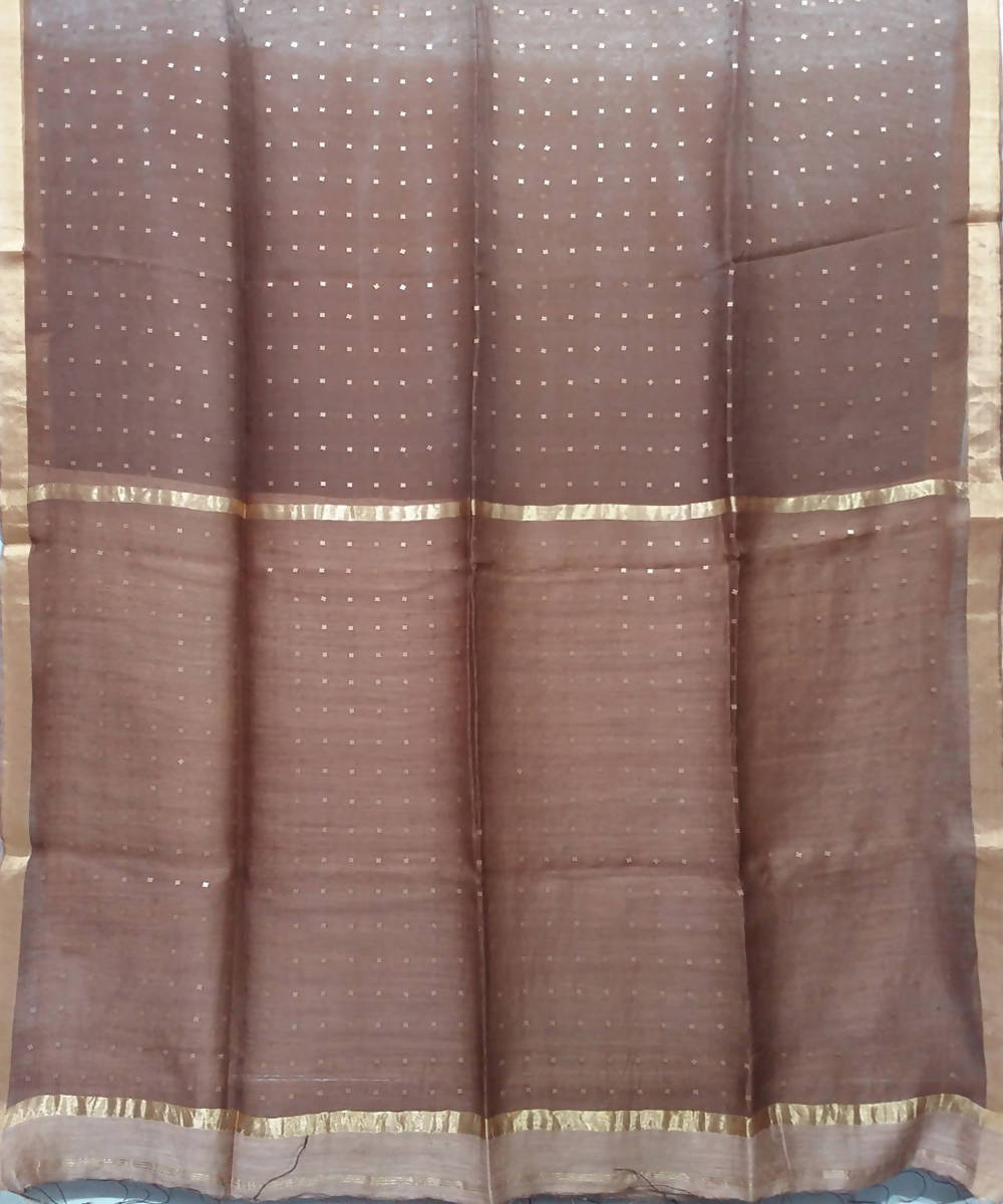 Bengal Chocolate Brown Handloom Sequin Silk Saree