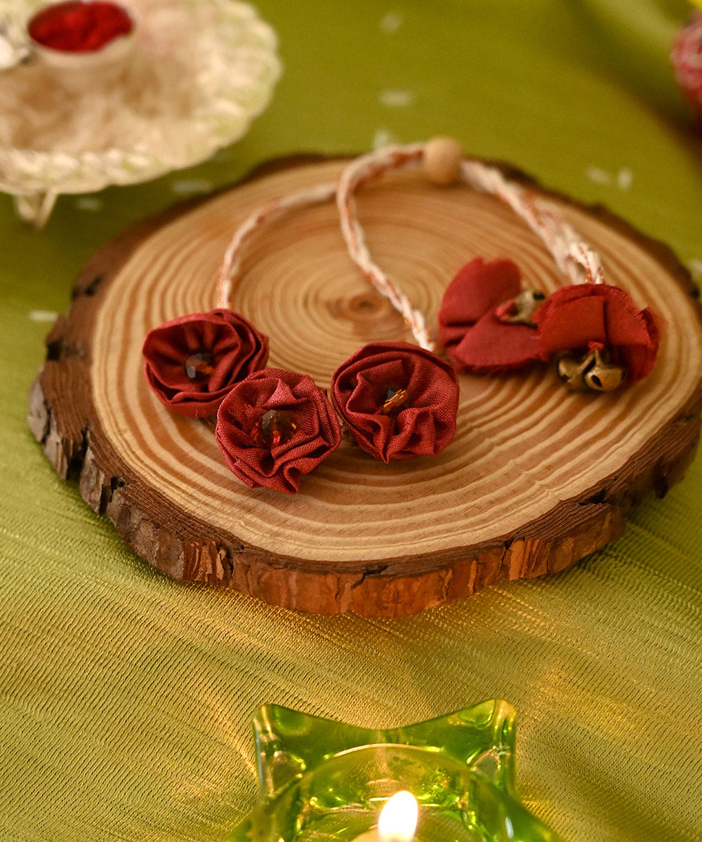 Dark red handcrafted silk rakhi