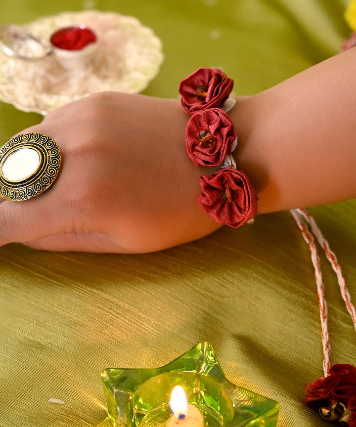 Dark red handcrafted silk rakhi