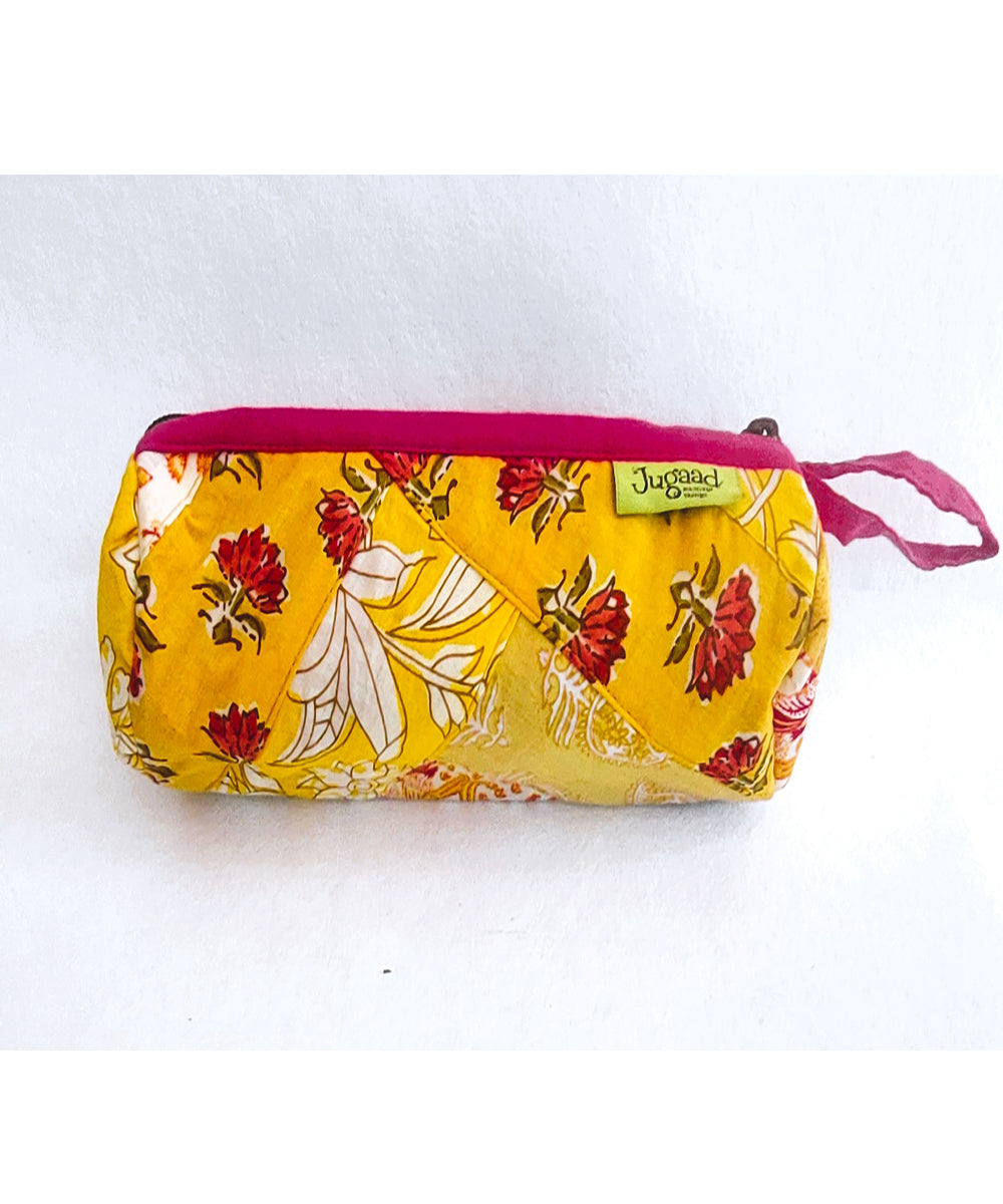 Yellow handcrafted cotton pencil pouch
