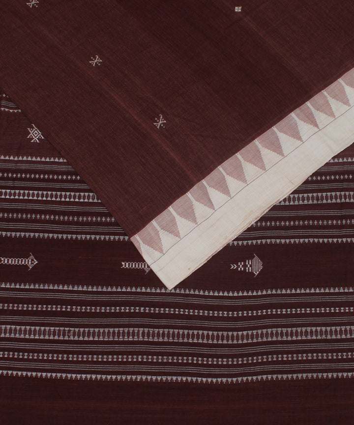 Brown white natural dye handwoven cotton kotpad saree