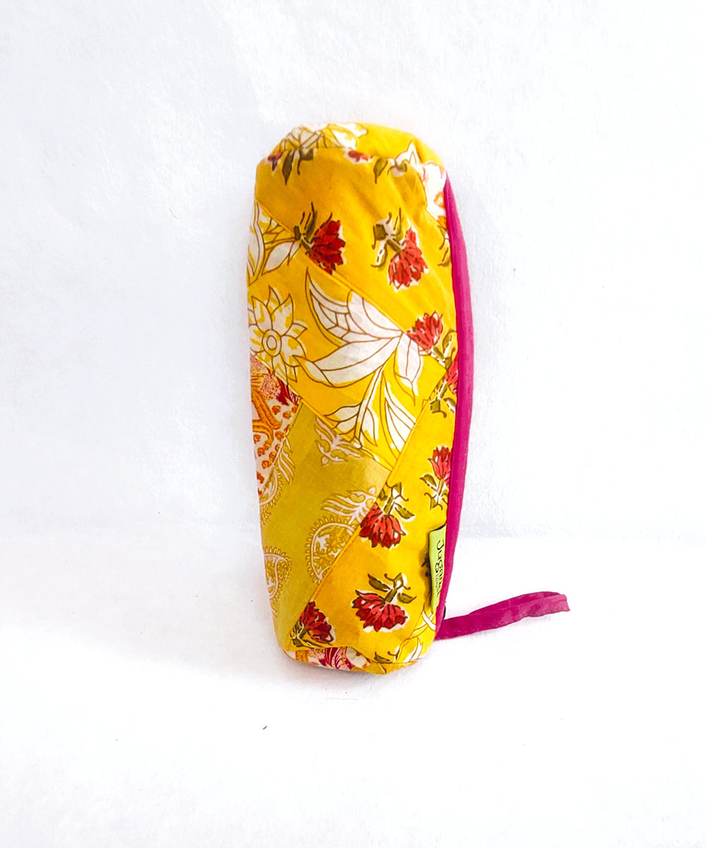 Yellow handcrafted cotton pencil pouch