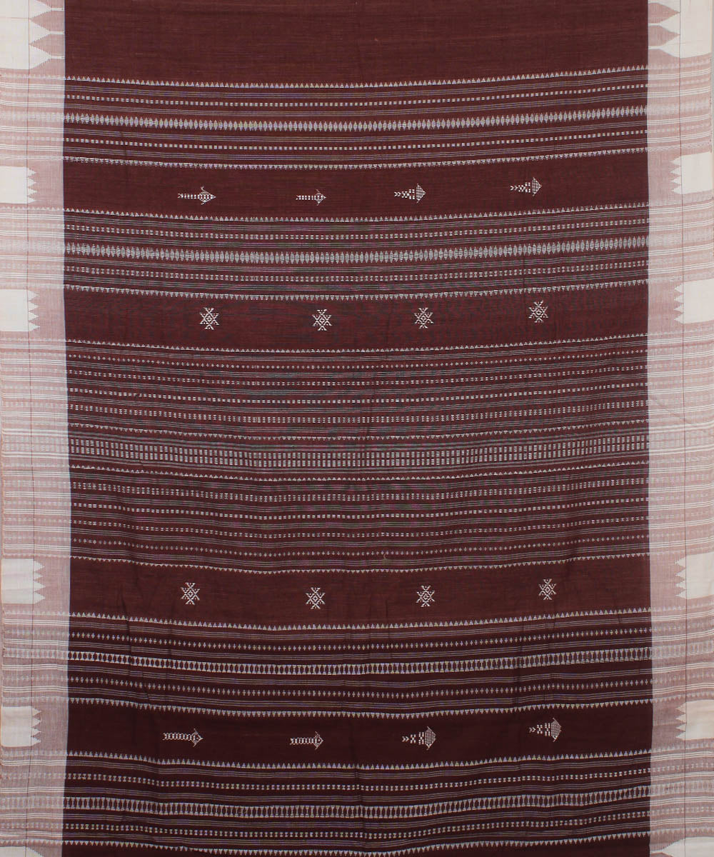 Brown white natural dye handwoven cotton kotpad saree