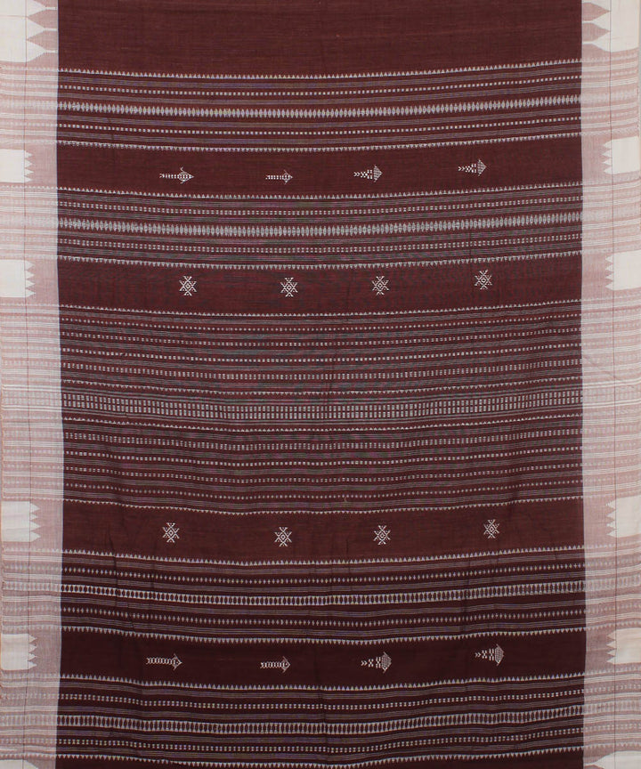 Brown white natural dye handwoven cotton kotpad saree