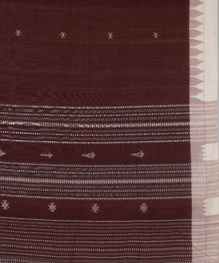 Brown white natural dye handwoven cotton kotpad saree