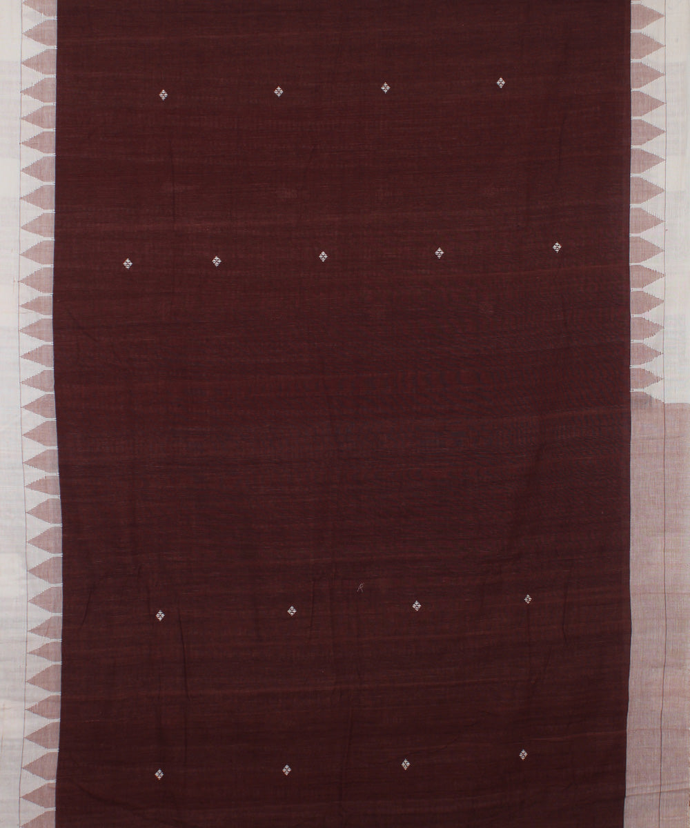 Brown white natural dye handwoven cotton kotpad saree