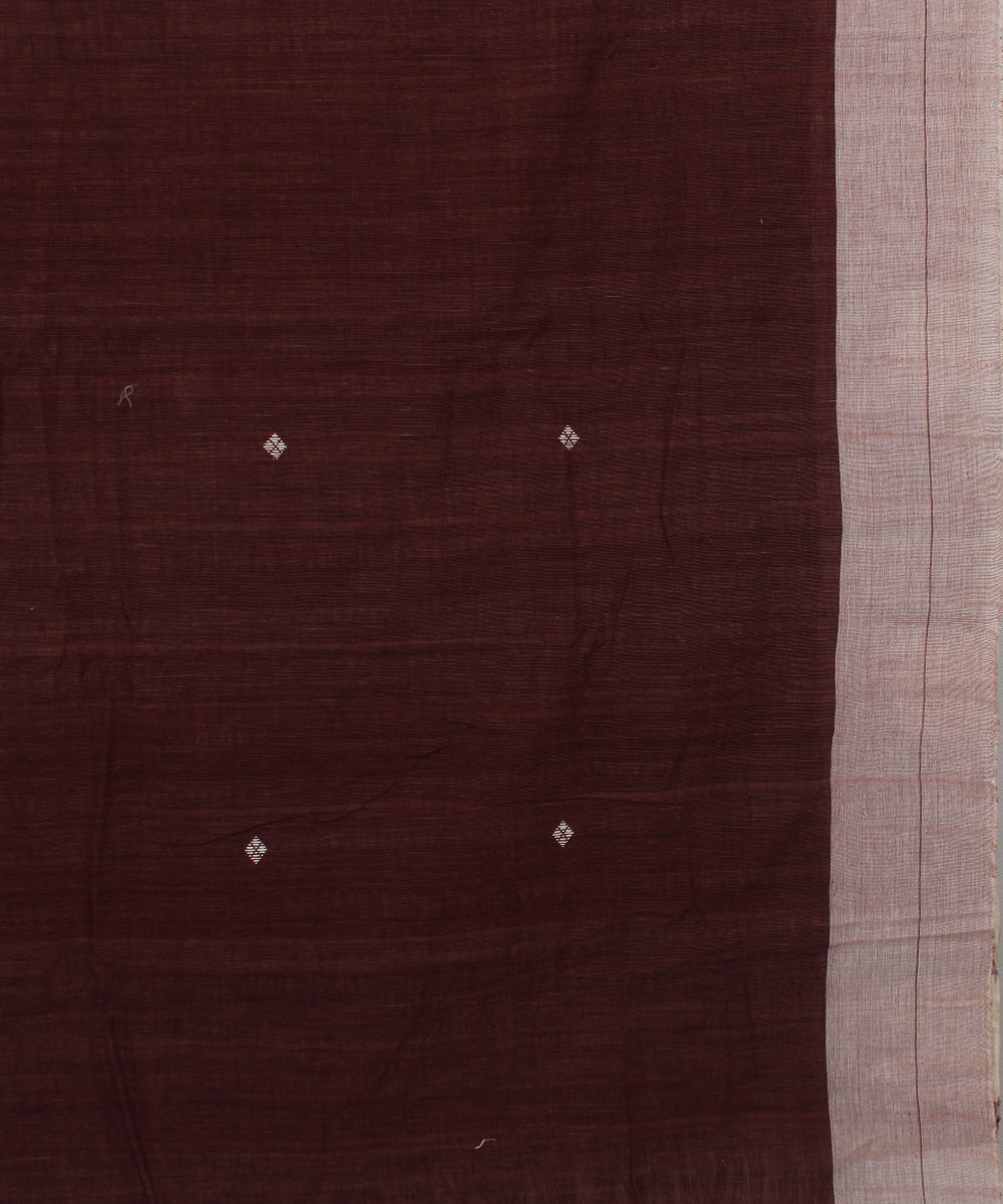 Brown white natural dye handwoven cotton kotpad saree