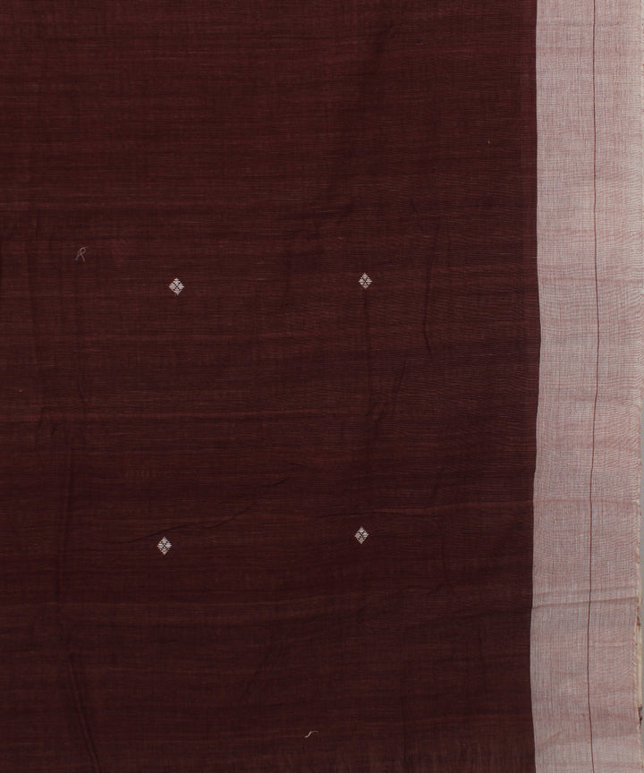 Brown white natural dye handwoven cotton kotpad saree