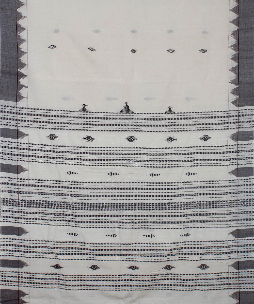 White grey natural dye handwoven cotton kotpad saree