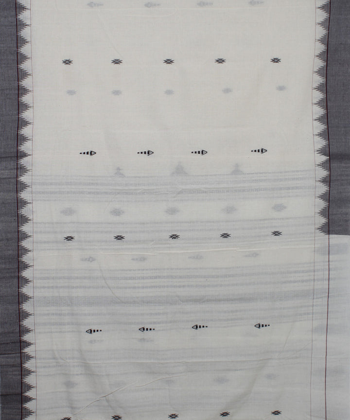 White grey natural dye handwoven cotton kotpad saree