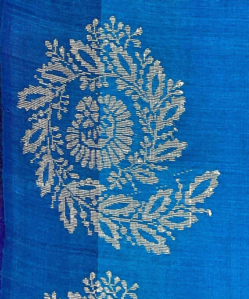 Cobalt blue berry blue handwoven plain tussar silk saree