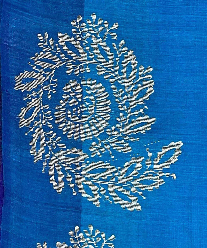 Cobalt blue berry blue handwoven plain tussar silk saree