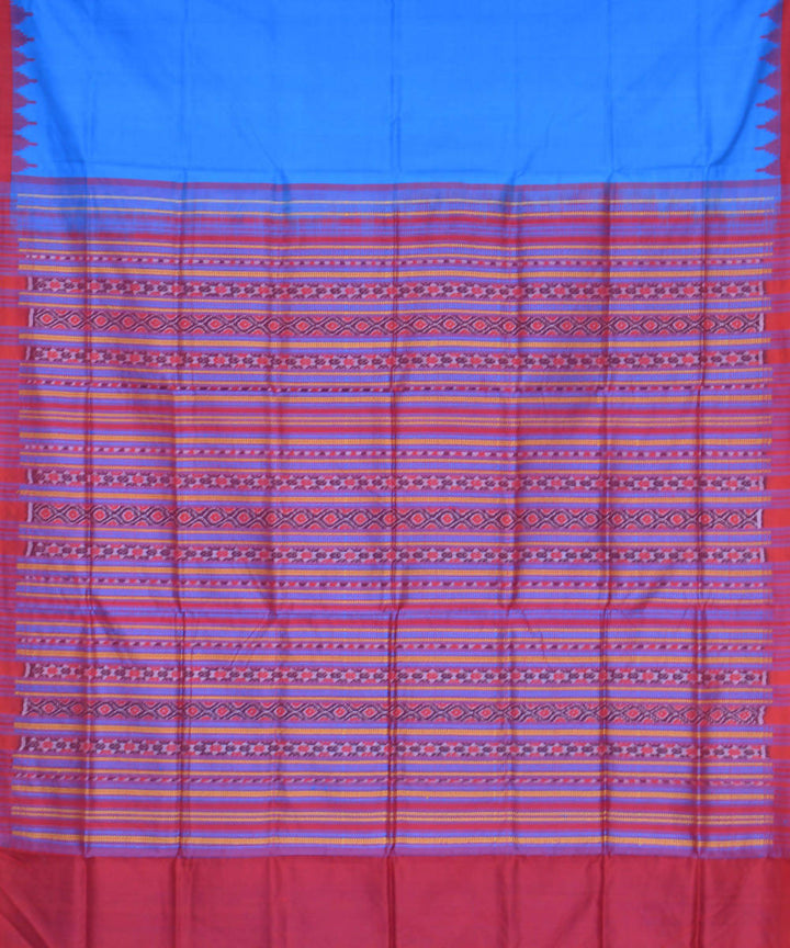 Blue red handloom silk ikat sambalpuri saree