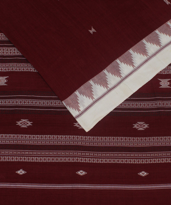 Maroon white natural dye handloom cotton kotpad saree