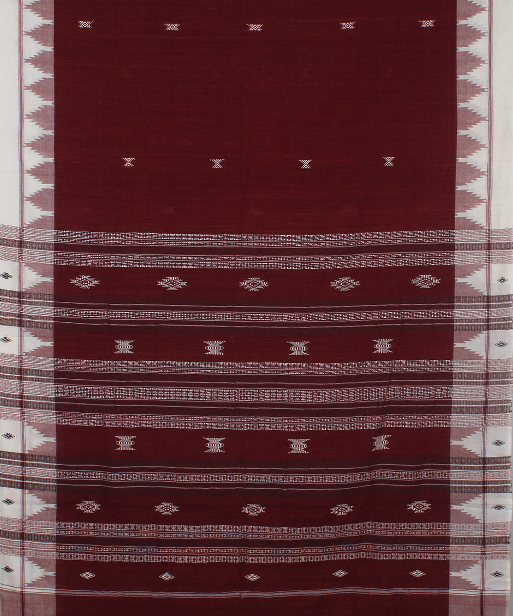 Maroon white natural dye handloom cotton kotpad saree