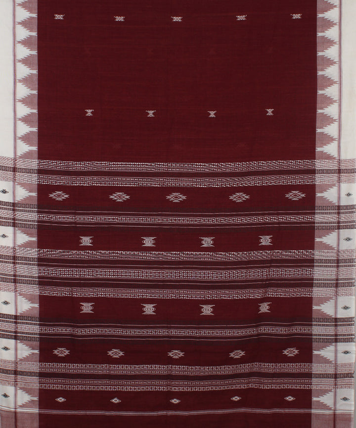 Maroon white natural dye handloom cotton kotpad saree