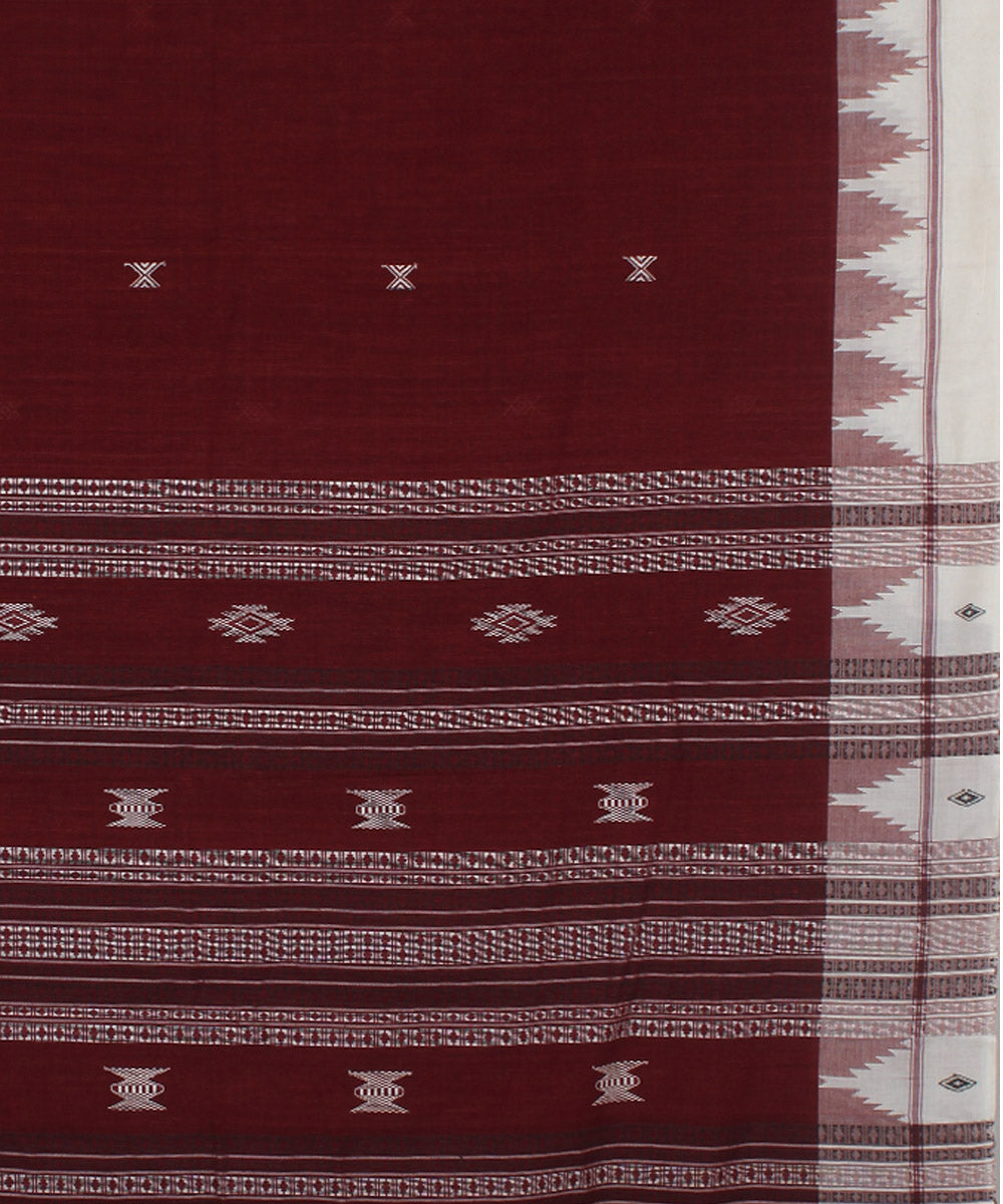 Maroon white natural dye handloom cotton kotpad saree