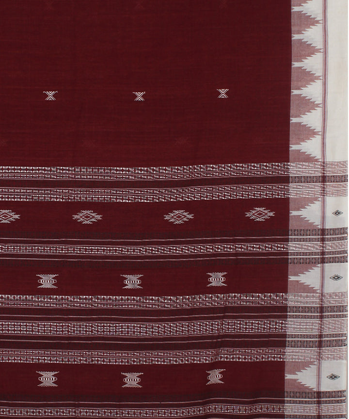 Maroon white natural dye handloom cotton kotpad saree
