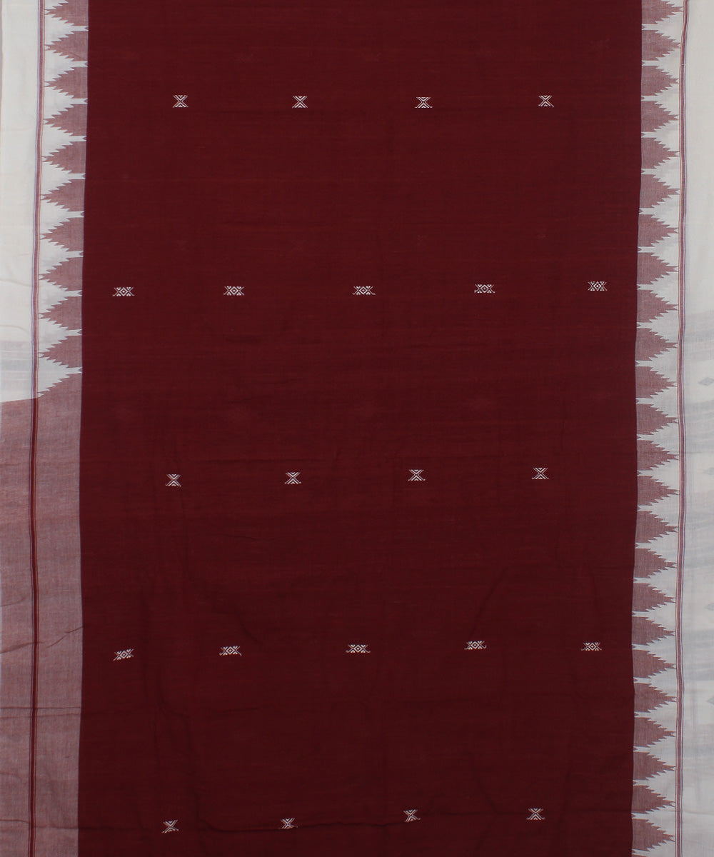 Maroon white natural dye handloom cotton kotpad saree